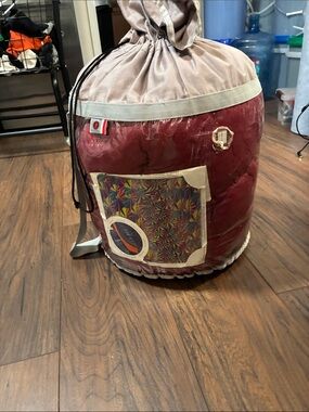 Red Quilted Sleeping Bag in Drawstring Stuff Sack